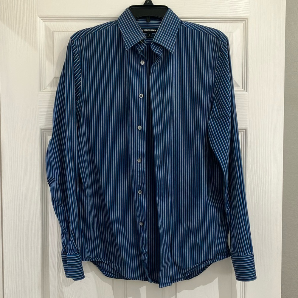 Last call-Express Blue Casual Button Down Shirt
